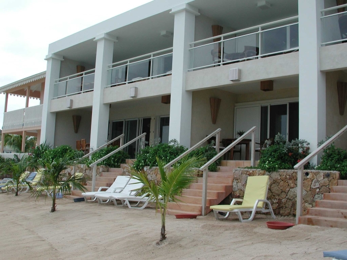 A view of Les Ondines from the beach.