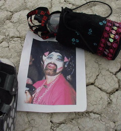 Sister Dana and her stylish water bottle on the playa.